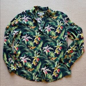 Tommy Bahama Green Floral Button Down Shirt Womens Medium 100% Silk